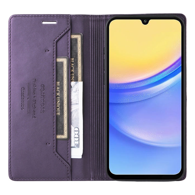 For Samsung Galaxy A15 5G GQUTROBE G01 RFID Anti-theft Leather Phone Case(Purple)