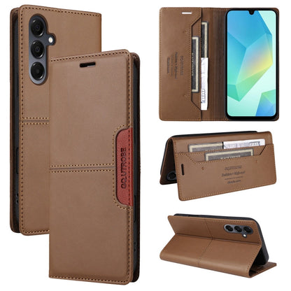 For Samsung Galaxy A16 GQUTROBE G01 RFID Anti-theft Leather Phone Case(Brown)