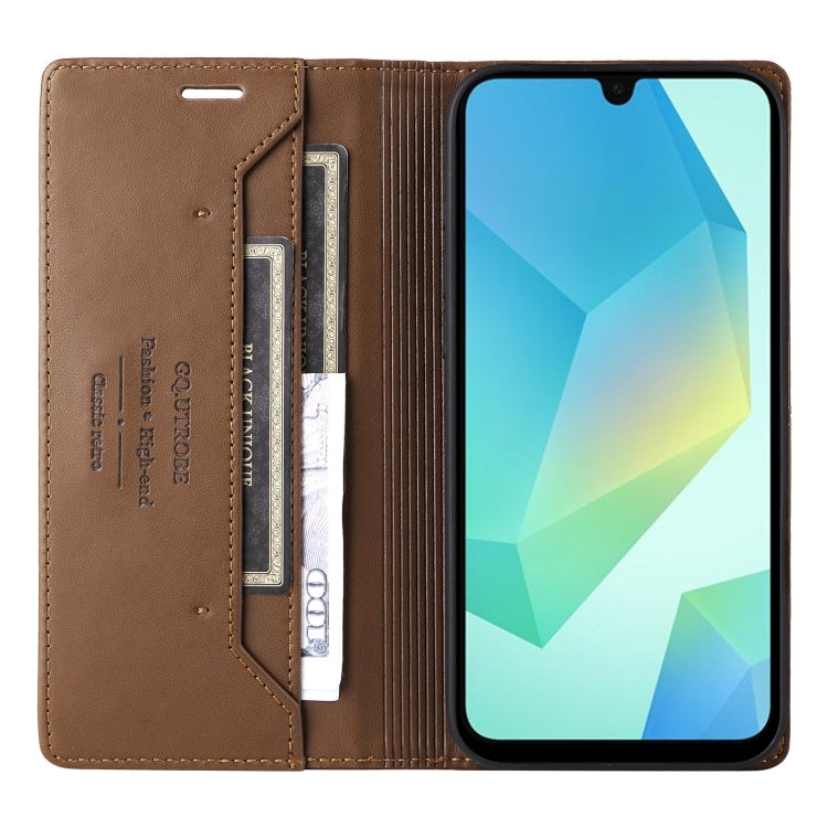 For Samsung Galaxy A16 GQUTROBE G01 RFID Anti-theft Leather Phone Case(Brown)
