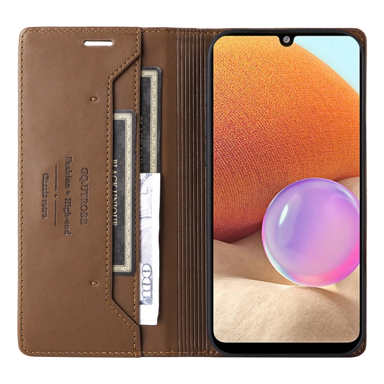 For Samsung Galaxy A32 4G GQUTROBE G01 RFID Anti-theft Leather Phone Case(Brown)