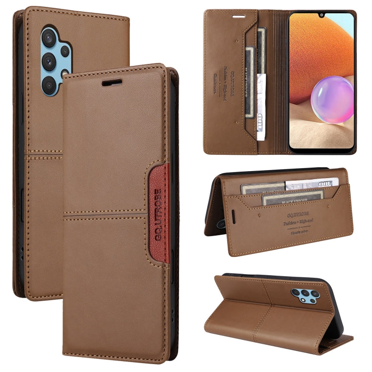 For Samsung Galaxy A32 4G GQUTROBE G01 RFID Anti-theft Leather Phone Case(Brown)
