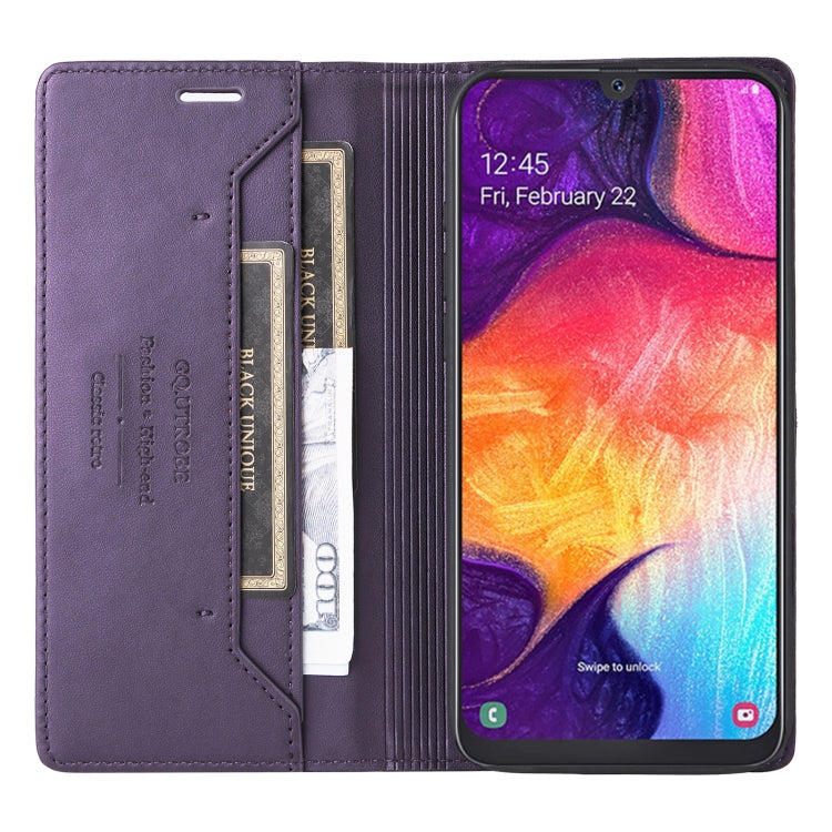 For Samsung Galaxy A50 GQUTROBE G01 RFID Anti-theft Leather Phone Case(Purple)