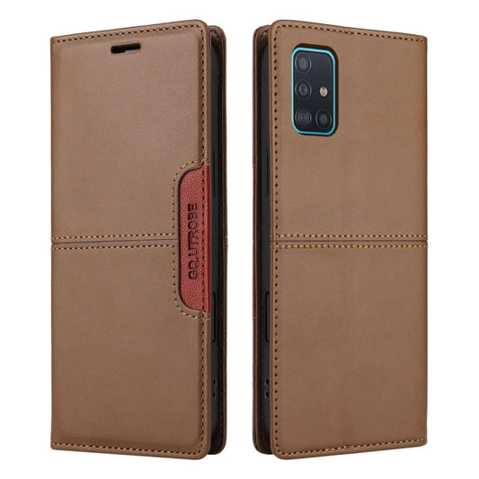 For Samsung Galaxy A51 4G GQUTROBE G01 RFID Anti-theft Leather Phone Case(Brown)