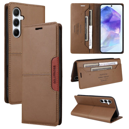 For Samsung Galaxy A55 5G GQUTROBE G01 RFID Anti-theft Leather Phone Case(Brown)