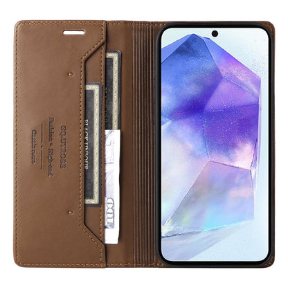 For Samsung Galaxy A55 5G GQUTROBE G01 RFID Anti-theft Leather Phone Case(Brown)