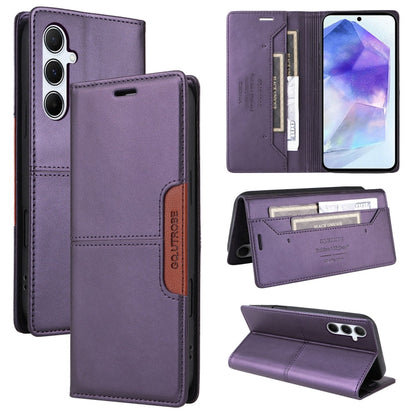 For Samsung Galaxy A55 5G GQUTROBE G01 RFID Anti-theft Leather Phone Case(Purple)