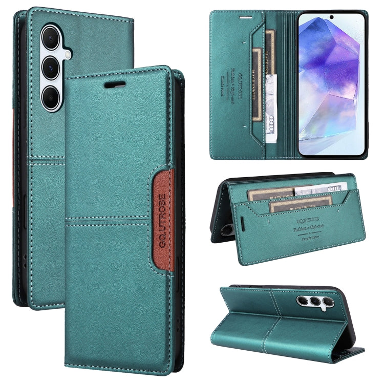 For Samsung Galaxy A55 5G GQUTROBE G01 RFID Anti-theft Leather Phone Case(Green)