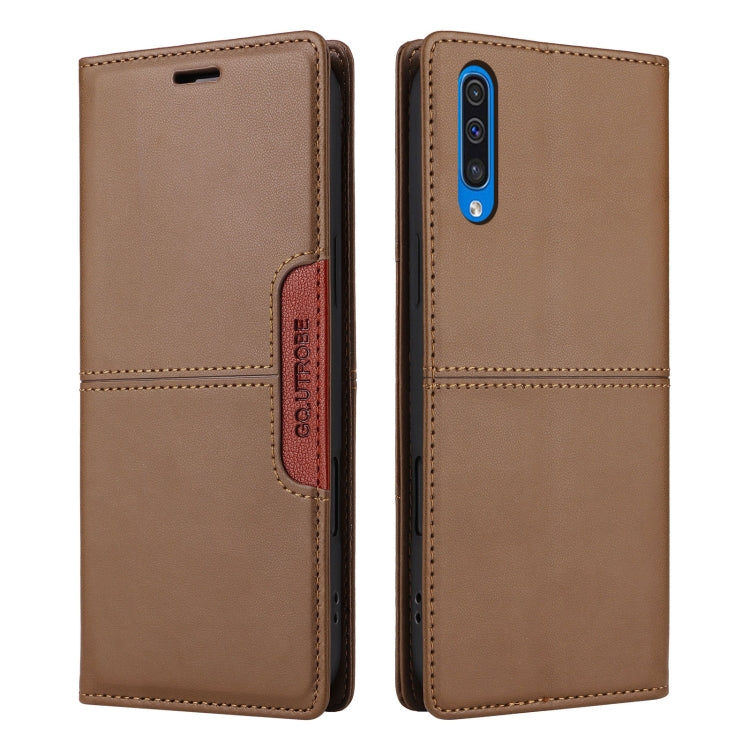 For Samsung Galaxy A70 GQUTROBE G01 RFID Anti-theft Leather Phone Case(Brown)