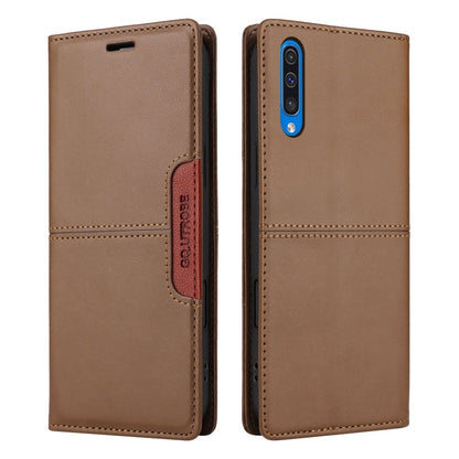 For Samsung Galaxy A70 GQUTROBE G01 RFID Anti-theft Leather Phone Case(Brown)