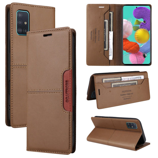 For Samsung Galaxy A71 4G GQUTROBE G01 RFID Anti-theft Leather Phone Case(Brown)