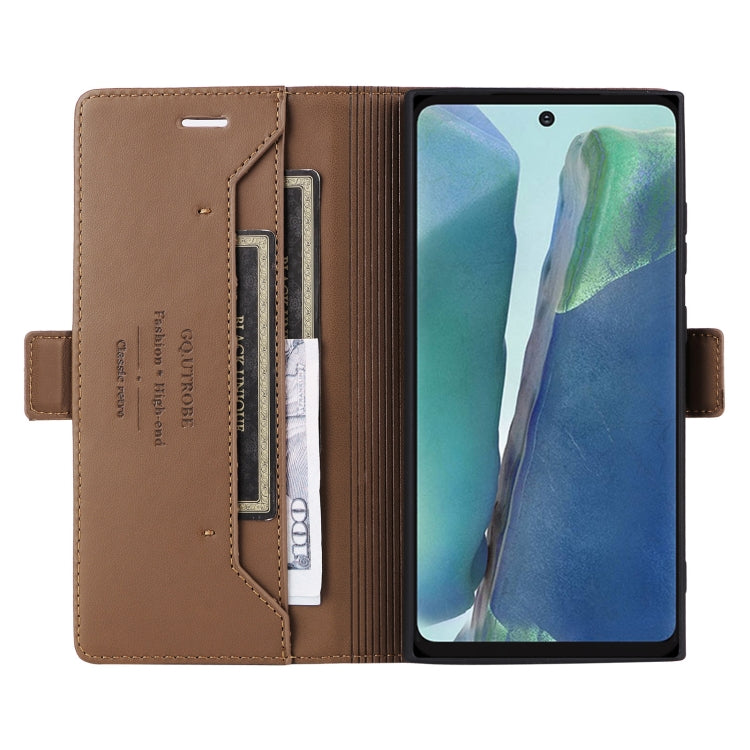 For Samsung Galaxy Note20 GQUTROBE G01 RFID Anti-theft Leather Phone Case(Brown)