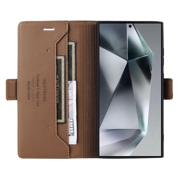 For Samsung Galaxy S24 Ultra 5G GQUTROBE G01 RFID Anti-theft Leather Phone Case(Brown)