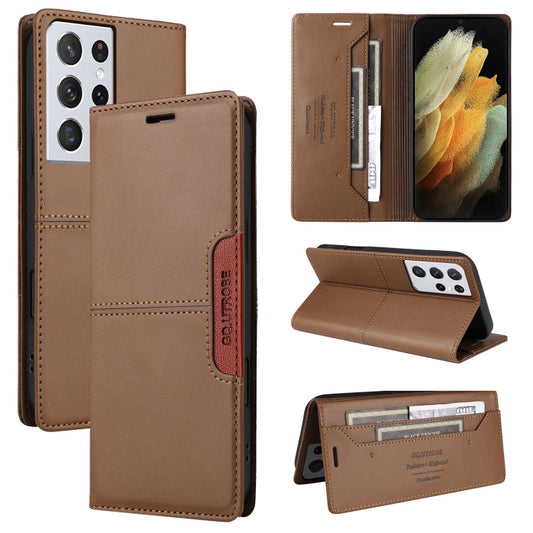 For Samsung Galaxy S21 Ultra 5G GQUTROBE G01 RFID Anti-theft Leather Phone Case(Brown)