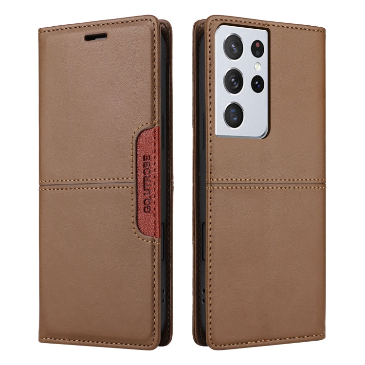 For Samsung Galaxy S21 Ultra 5G GQUTROBE G01 RFID Anti-theft Leather Phone Case(Brown)