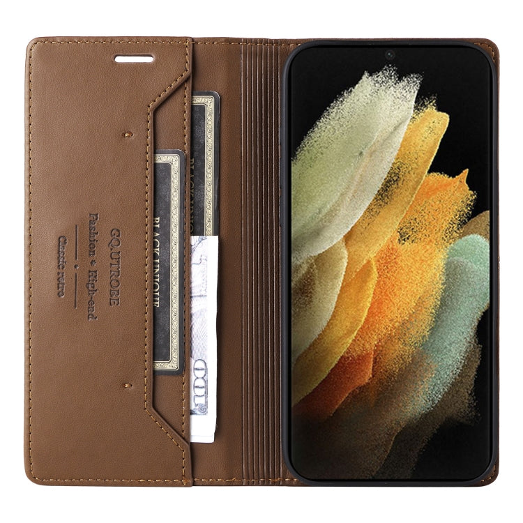 For Samsung Galaxy S21 Ultra 5G GQUTROBE G01 RFID Anti-theft Leather Phone Case(Brown)