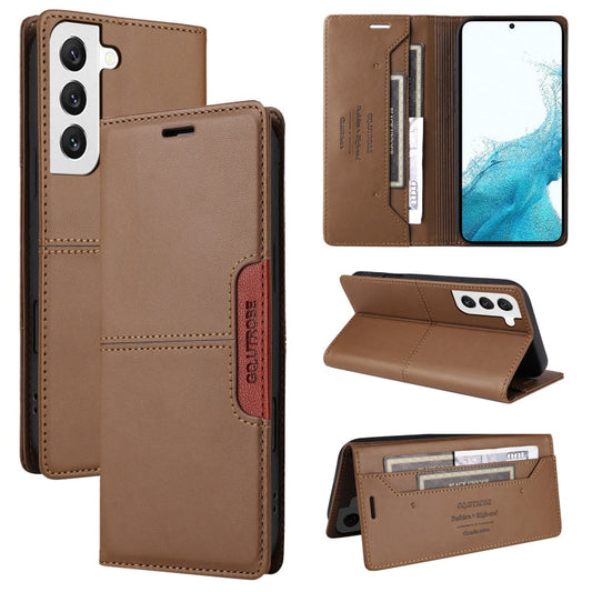For Samsung Galaxy S21 FE 5G GQUTROBE G01 RFID Anti-theft Leather Phone Case(Brown)