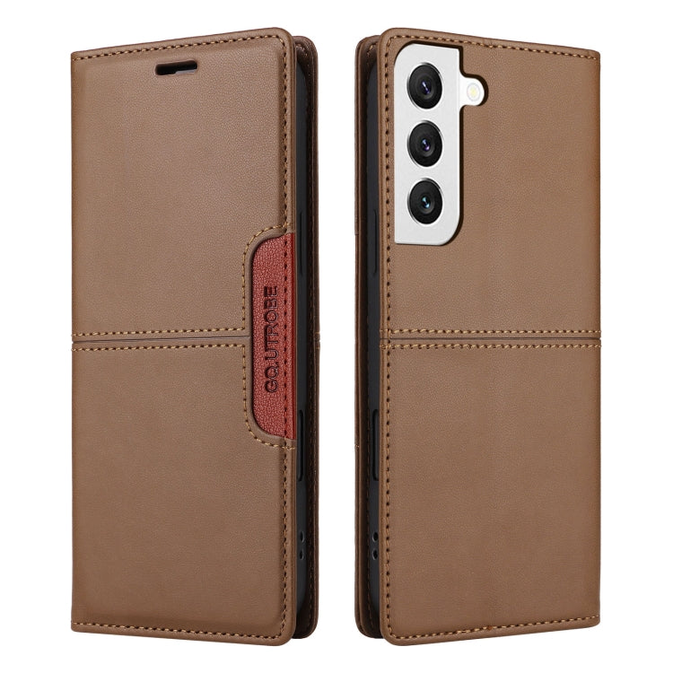 For Samsung Galaxy S21 FE 5G GQUTROBE G01 RFID Anti-theft Leather Phone Case(Brown)