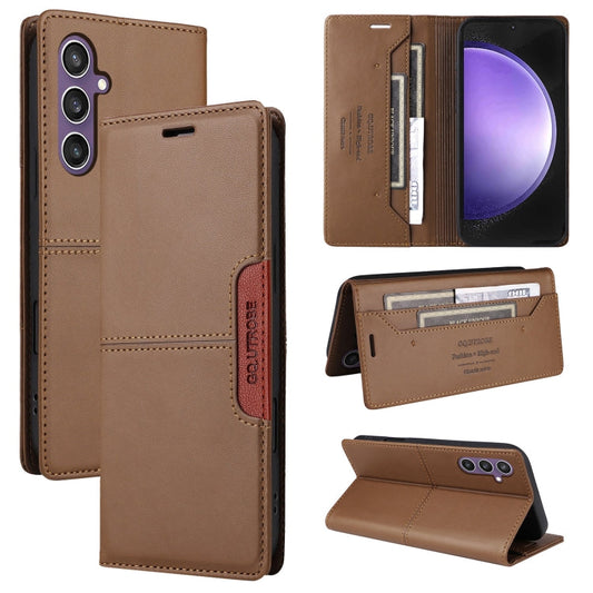 For Samsung Galaxy S24+ 5G GQUTROBE G01 RFID Anti-theft Leather Phone Case(Brown)