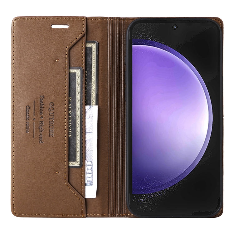 For Samsung Galaxy S24+ 5G GQUTROBE G01 RFID Anti-theft Leather Phone Case(Brown)