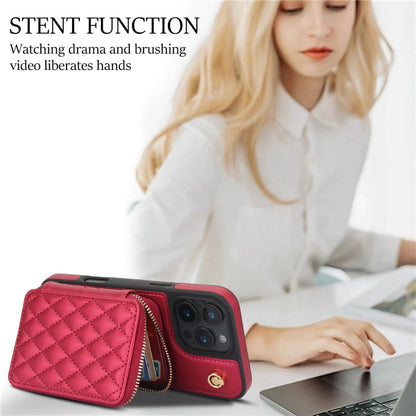 For iPhone 16 Pro AwQuer Crossbody Zipper Wallet Rhombic Leather Back Phone Case(Red)