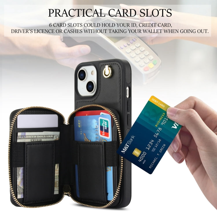 For iPhone 15 Plus AwQuer Crossbody Zipper Wallet Rhombic Leather Back Phone Case(Black)