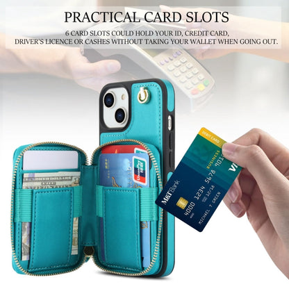 For iPhone 15 Plus AwQuer Crossbody Zipper Wallet Rhombic Leather Back Phone Case(Green)