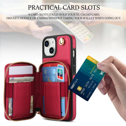 For iPhone 15 AwQuer Crossbody Zipper Wallet Rhombic Leather Back Phone Case(Red)
