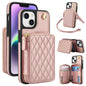 For iPhone 15 AwQuer Crossbody Zipper Wallet Rhombic Leather Back Phone Case(Rose Gold)
