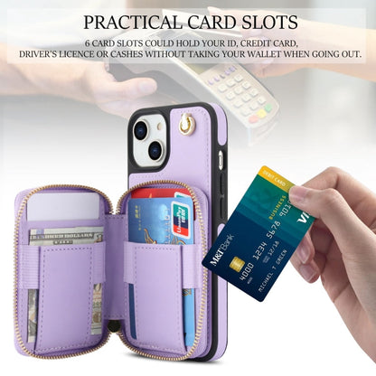 For iPhone 14 Plus AwQuer Crossbody Zipper Wallet Rhombic Leather Back Phone Case(Purple)