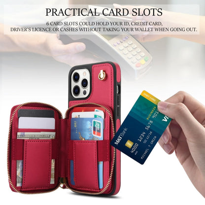 For iPhone 14 Pro AwQuer Crossbody Zipper Wallet Rhombic Leather Back Phone Case(Red)