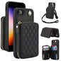For iPhone 7 / 8 / SE 2022 AwQuer Crossbody Zipper Wallet Rhombic Leather Back Phone Case(Black)