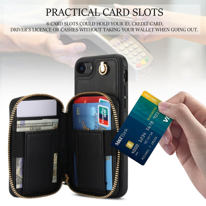 For iPhone 7 / 8 / SE 2022 AwQuer Crossbody Zipper Wallet Rhombic Leather Back Phone Case(Black)