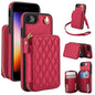 For iPhone 7 / 8 / SE 2022 AwQuer Crossbody Zipper Wallet Rhombic Leather Back Phone Case(Red)