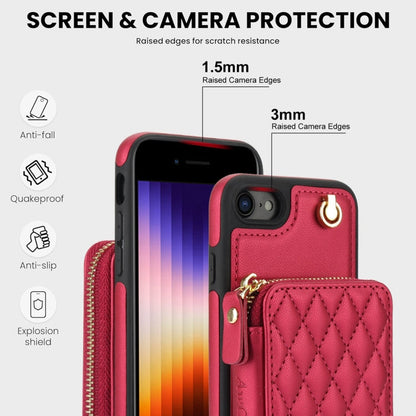 For iPhone 7 / 8 / SE 2022 AwQuer Crossbody Zipper Wallet Rhombic Leather Back Phone Case(Red)