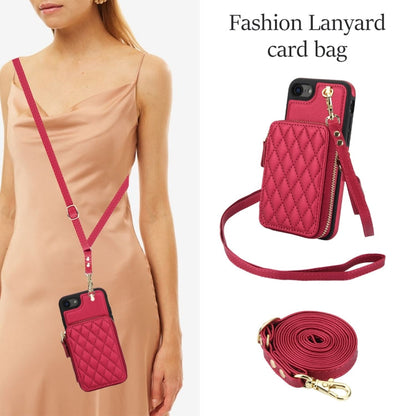 For iPhone 7 / 8 / SE 2022 AwQuer Crossbody Zipper Wallet Rhombic Leather Back Phone Case(Red)