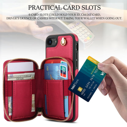 For iPhone 7 / 8 / SE 2022 AwQuer Crossbody Zipper Wallet Rhombic Leather Back Phone Case(Red)