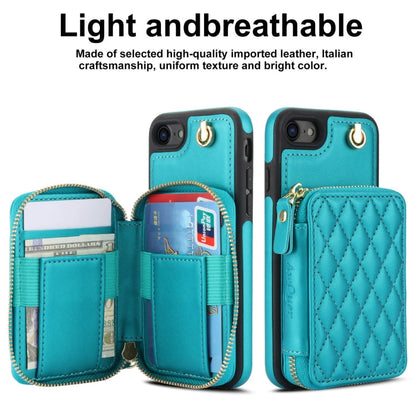 For iPhone 7 / 8 / SE 2022 AwQuer Crossbody Zipper Wallet Rhombic Leather Back Phone Case(Green)