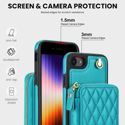 For iPhone 7 / 8 / SE 2022 AwQuer Crossbody Zipper Wallet Rhombic Leather Back Phone Case(Green)