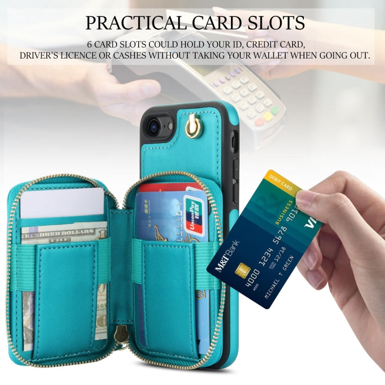 For iPhone 7 / 8 / SE 2022 AwQuer Crossbody Zipper Wallet Rhombic Leather Back Phone Case(Green)
