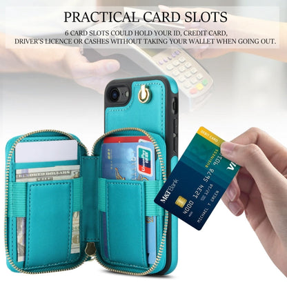 For iPhone 7 / 8 / SE 2022 AwQuer Crossbody Zipper Wallet Rhombic Leather Back Phone Case(Green)