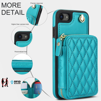 For iPhone 7 / 8 / SE 2022 AwQuer Crossbody Zipper Wallet Rhombic Leather Back Phone Case(Green)