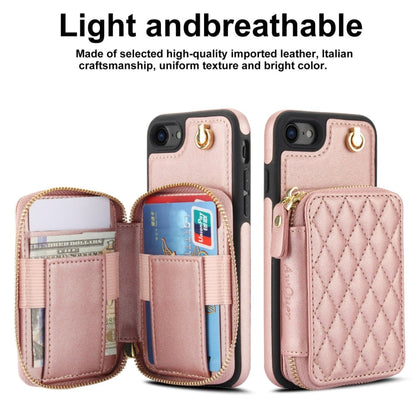 For iPhone 7 / 8 / SE 2022 AwQuer Crossbody Zipper Wallet Rhombic Leather Back Phone Case(Rose Gold)