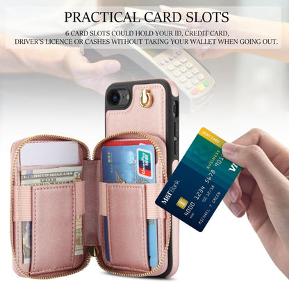 For iPhone 7 / 8 / SE 2022 AwQuer Crossbody Zipper Wallet Rhombic Leather Back Phone Case(Rose Gold)