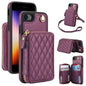 For iPhone 7 / 8 / SE 2022 AwQuer Crossbody Zipper Wallet Rhombic Leather Back Phone Case(Dark Purple)