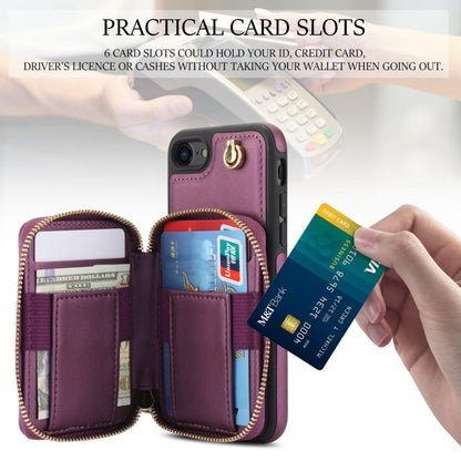 For iPhone 7 / 8 / SE 2022 AwQuer Crossbody Zipper Wallet Rhombic Leather Back Phone Case(Dark Purple)