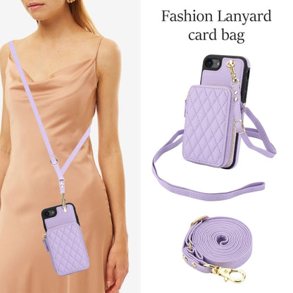 For iPhone 7 / 8 / SE 2022 AwQuer Crossbody Zipper Wallet Rhombic Leather Back Phone Case(Purple)