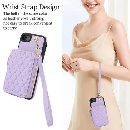 For iPhone 7 / 8 / SE 2022 AwQuer Crossbody Zipper Wallet Rhombic Leather Back Phone Case(Purple)