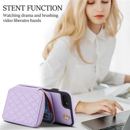 For iPhone 7 / 8 / SE 2022 AwQuer Crossbody Zipper Wallet Rhombic Leather Back Phone Case(Purple)