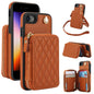 For iPhone 7 / 8 / SE 2022 AwQuer Crossbody Zipper Wallet Rhombic Leather Back Phone Case(Brown)