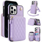 Pour iPhone 13 Pro Max Étui portefeuille croisé zippé AwQuer en cuir losangique (violet)